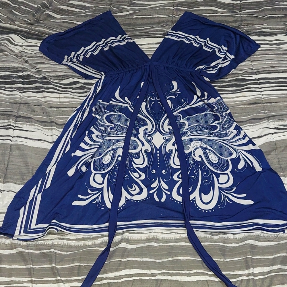 Womans navy blue boho silky beach dress